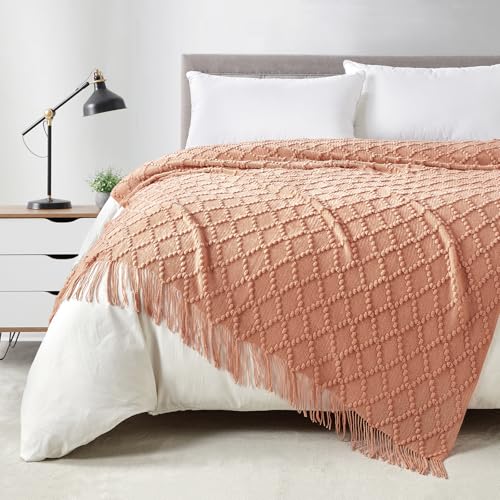 BOURINA Orange Throw Blanket 50 x70 Inch Jacquard Throw Knitted Blanket