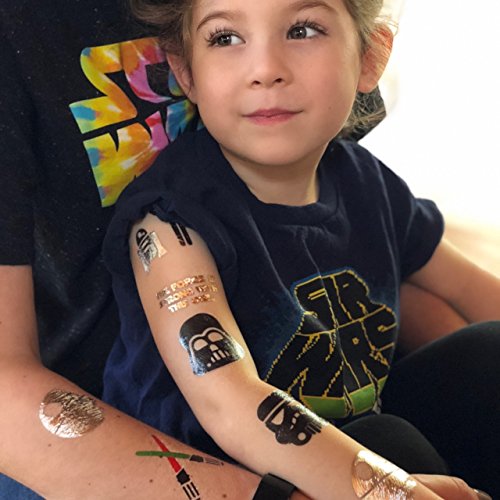 Intergalactic Variety Set Of 25 Assorted Flash Tattoos, Premium Waterproof Metallic Gold/Silver/Black Galaxy Inspired Temporary Foil Flash Tattoos, Battle Station, Foil Tattoo, Kids Tattoo #TOP2