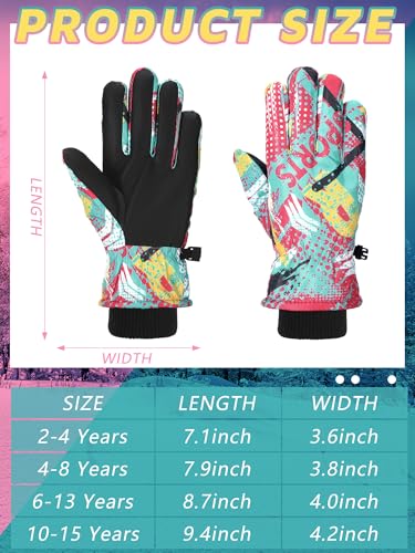 Image of Honoson 2 Pairs Kids Snow Gloves, Winter Waterproof