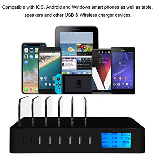 Ideallife Upgrade Wireless Charging Station For Multiple Devices 9-In-1 Lcd Display Qc 3.0 Fast Charging Dock Organizer With 8 Usb Port 10W Qi Wireless Charging Pad Compatible With Iphone Ipad Samsung #TOP6