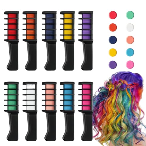 LAKJUOZ 10 Colores Peine De Tiza Para El Pelo Peine Temporal Para Teñir El Cabello Lavables Tinte Para Cabello Pintura Pelo Niñas Lavable Para Carnaval Cosplay Fiesta Navidad Regalo Niña