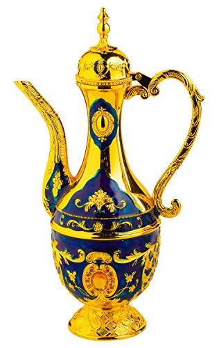 Vintage Turkish Coffee Pot Set For 6 Including Tray & Teapot Silver Inserted With Swarovski Style Crystals (Blue, Small) #TOP1