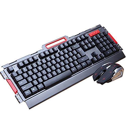 Wireless Gaming Tastatur Maus Combo Set Metall Panel Game Gamer 2,4 GHz 2400 DPI für Home Office Computer Smart TV Laptop,A