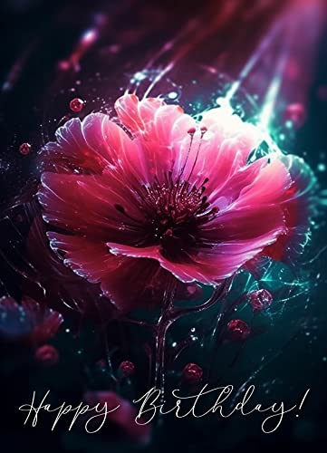 PIXILUV HAPPY BIRTHDAY Greeting card ~ Wonderful Delicate Flower Shining in Pink and Purple ~ Birthday Wishes Greetings Vintage Large Card