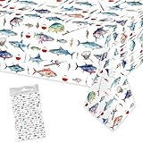 Letromp Fishing Tablecloths 54 x 108 Inch Gone Fishing Table Cover for Fishermen Theme Kids Men Birthday Party Table Decorations Supplies Favors