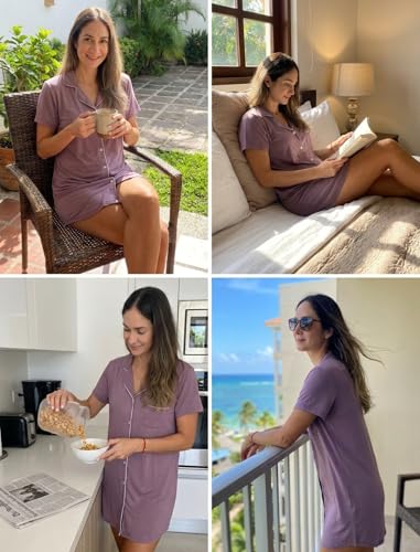 Image of Pjmlifecoco Nightgown for Women Button Down Sleepshirt Short /Long Sleeve Nightdress Soft Modal Sleepwear S-XXL