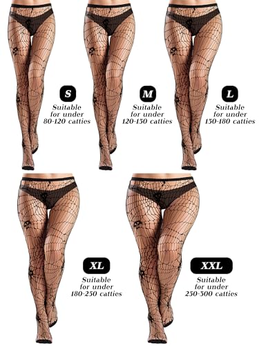 Ramede 6 Pairs Halloween Fishnet Thigh High Stockings Lace Tights Patterned Goth Fishnet Legging Web Pantyhose for Women3