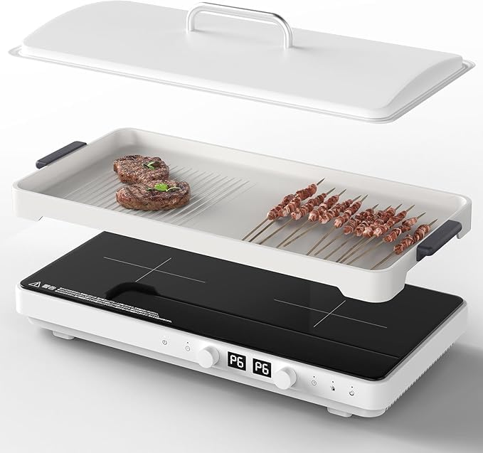 Image of ANHANE Induction Cooktop with Removable Cast Iron Griddle, 1800W Portable 2 Burner Electric Stove,110V Countertop Hot Plate for Indoor Grill,Steak & Pancake,Precision Temp Control,Timer & Child Lock