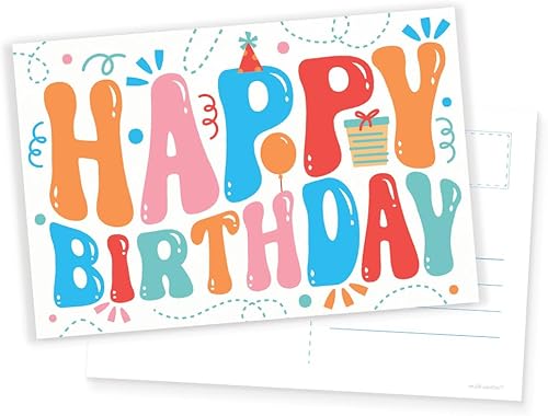 m&h invites Tarjetas postales de feliz cumpleaños, 50 lindas y coloridas postales de cumpleaños, para estudiantes, profesores, amigos, niños,