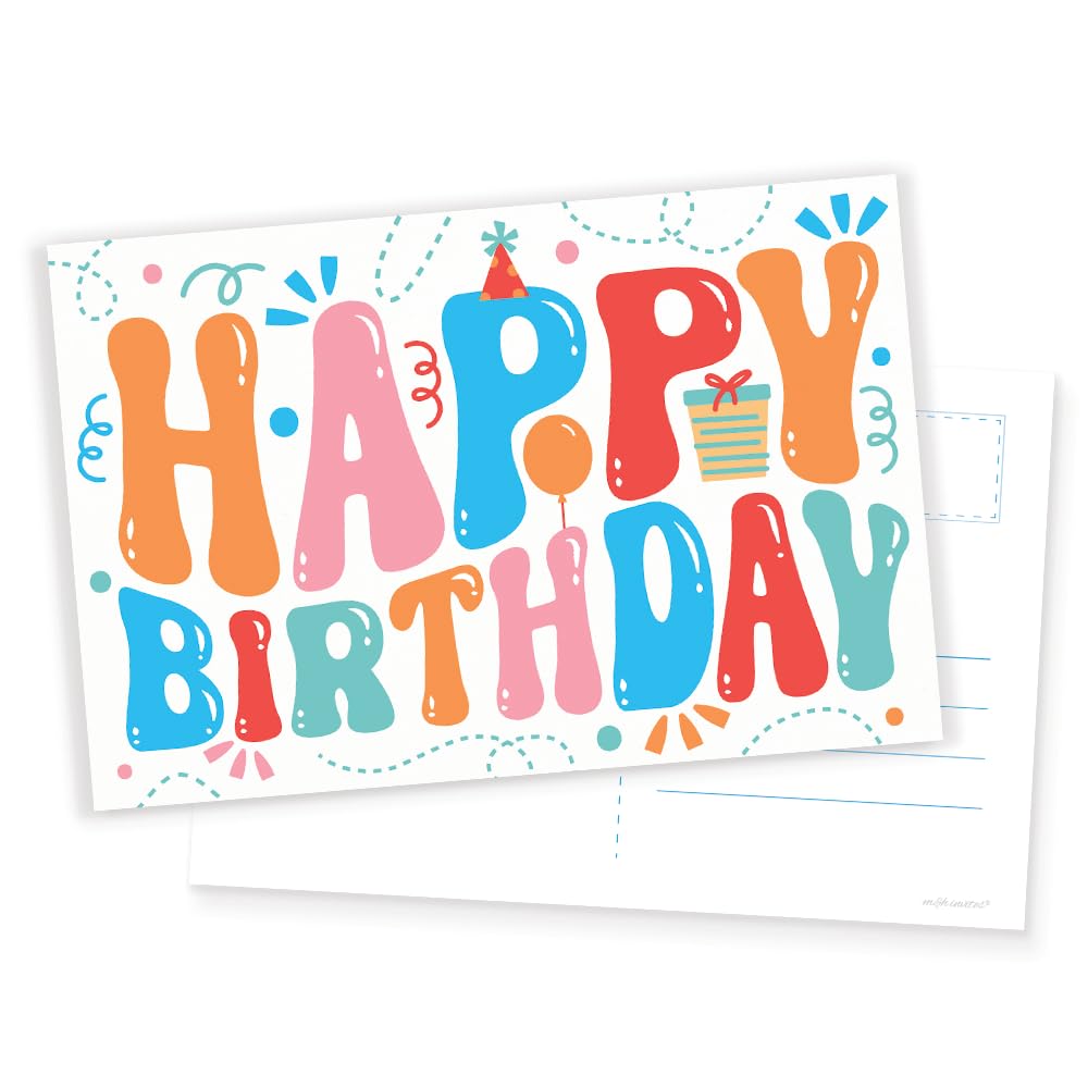 m&h invites Happy Birthday Postcards - 50 Cute and Colorful Birthday Postcards - Teacher To Students, Friends, Kids, Church, Business