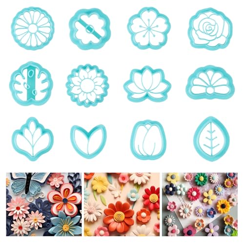 ORIGACH Lot de 12 emporte-pièces en argile polymère, découpoirs en argile pour fleurs pour la fabrication de boucles d'oreilles, emporte-pièces en pâte à modeler...