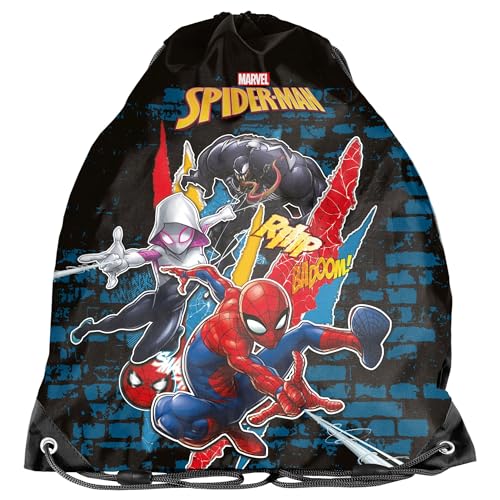 PASO Kinder Turnbeutel/Sportbeutel 36x32 cm - Spiderman - schwarz/bunt