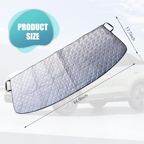 Image of 1 PC Car Front Windshield Wiper Snow Cover, 66.9 inch x 17.7 inch Dust Frost Protection Cover, Elastic Band + Suction Non-Destructive Installation Accessories, Compatible with Most Models (Silver)