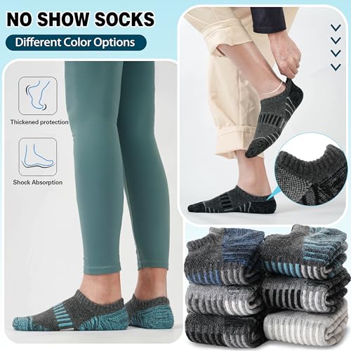 Image of Merino Wool Ankle Athletic Running No Show Socks Cushioned Breathable Sports Warm Thick Socks for Men and Women 6 Pairs
