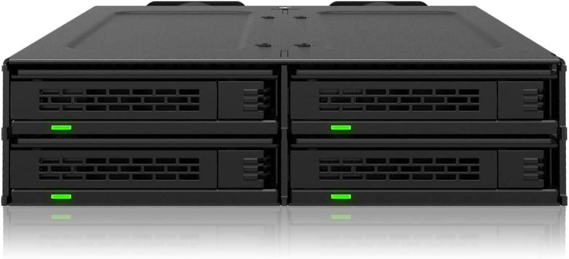 ICY DOCK ExpressCage MB324V4P-B 4 Bay 15mm U.2/U.3 SSD Mobile Rack for 5.25” Drive Bay – Tool-Less SSD Mounting System (2 x SlimSAS 8i SFF-8654)