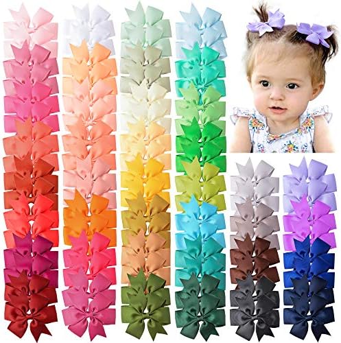 80 PCS Boutique Grosgrain Ribbon Pinwheel 3" Hair Bows Alligator Clips For Babies Toddlers Teens
