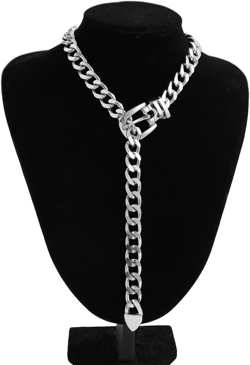 Heart Slip Chain Necklace Chunky Gold Silver Lariat Y Necklace for Women Chunky Puffy Heart Choker Stainless Steel Punk Trendy - Image 5