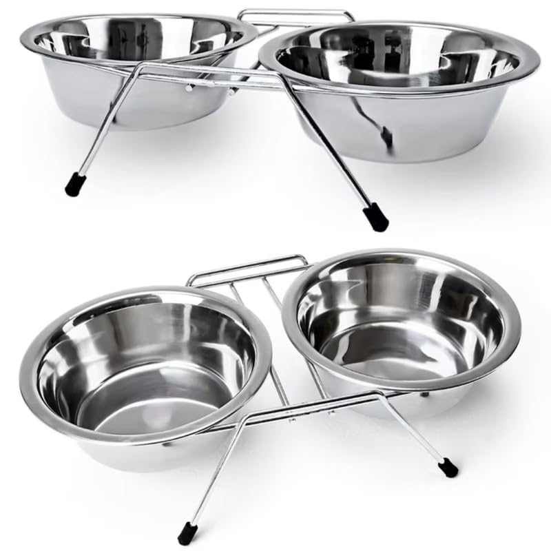 KittuPet Pet Tableware, Pet Bowl Stand Stainless Steel Double Dog Cat Food Water Bowl Feeder Dish Shelf Stand Double Feeder For Dogs&Cats Stainless Steel Rice Stand Large Bowl,23 cm,H_6 cm,W_16.5 cm (B0CV514PP2) Amazon Price History, Amazon Price Tracker