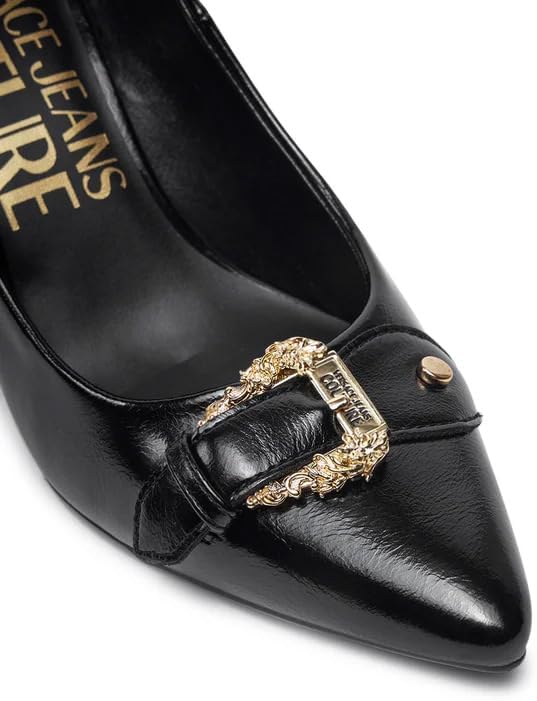 VERSACE JEANS COUTURE Womens Black Leather Baroque Buckle Stiletto Pumps