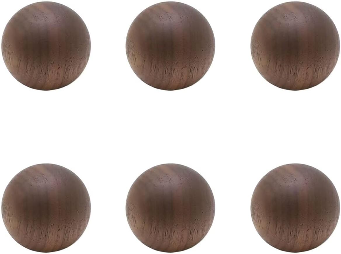 6PCS 30mm Walnut Wooden Ball Shape Cabinet Knobs Wood Dresser Knobs - Classic Wodden Drawer Pulls,Decorative Antique Handles for Furniture, Kitchen, Dresser, Wardrobe, Door, Office