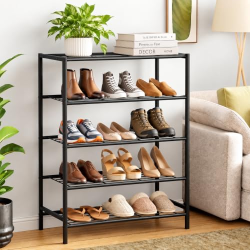 Image of Metal Shoe Rack for Home - Adjustable & Stackable Waterproof Open 5-Tier Shoe Rack for Closet Entryway, Bedroom, Outdoor,Multi-Purpose Carbon Steel Shoe Stand (4-Shelf, 4 Shelf Metal)