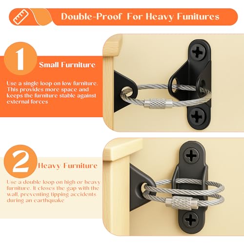 KOVOSCH 10 Pair Furniture Anchors for Baby Proofing, Stainless Steel Furniture Straps with Anti-Tip Anchors Secure 400 lbs, Protect Baby and Pet from Falling Furniture and Earthquake, Black