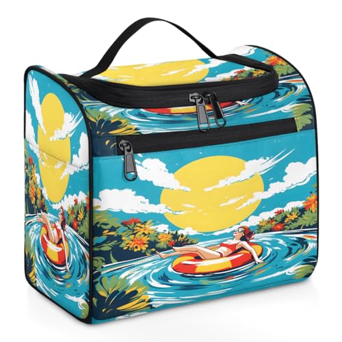 Mexpekil Hanging Travel Toiletry Bag with 11 Compartments, Beauty Summer Vacation Lifebuoy Water-Resistant Makeup Cosmetic Bag Travel Organizer for Accessories Shampoo Full-Size Container Toiletries