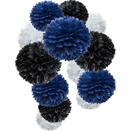 Paper Flower Tissue Pom Poms Graduation and Galaxy Party Favor Flowers (Black,Navy Blue,White,12pc)