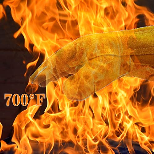 Slfc Welding Gloves Heat/Fire Resistant,14 Inches Leather Safety Work Gloves For Bbq,Oven,Tig Welder,Garden And Animal Handling #TOP7