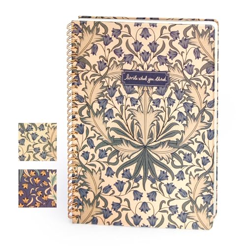 Cahier à spirales fleur bleue en tissu ligné 80 pages pour le bureau