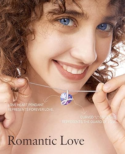 Fcinos Necklace For Women, Austrian Crystal Necklace For Wife,18K Gold Plated Heart Pendant Necklace Gifts For Girls, Love Jewelry For Her On Valentine's/Mother's (Purple) #TOP1