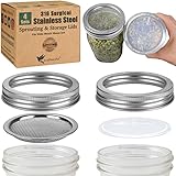 4 Pack Mason Jar Sprouting Lids for Wide Mouth Mason Jars (Ball or Kerr) - 316 Surgical Stainless Steel Curved Mesh Sprouting Set (4 Rings, 4 Screens, 4 Inserts) - Strainer Sifter