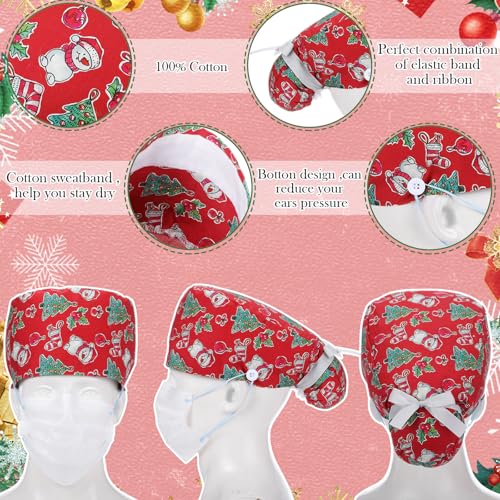 Image of 6 Pcs Scrub Cap Women Adjustable Nurse Cap with Button Bouffant Medical Surgical Hat Sweatband for Gift