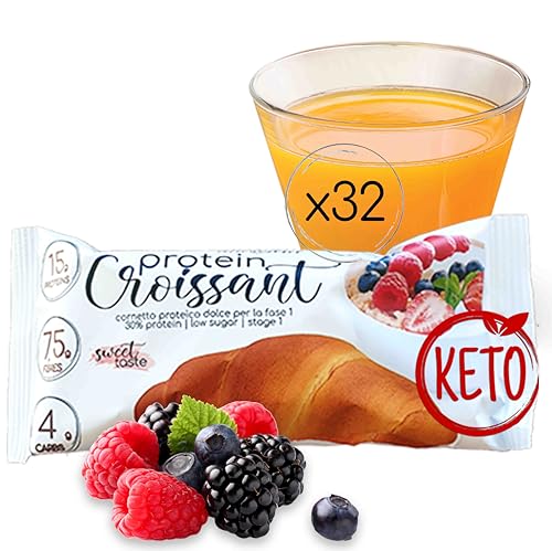 32 croissant dulce proteico Line@diet | bajo en azúcar | Un croissant de 50 gramos empaquetado individualmente | 30% de proteína | Fase 1