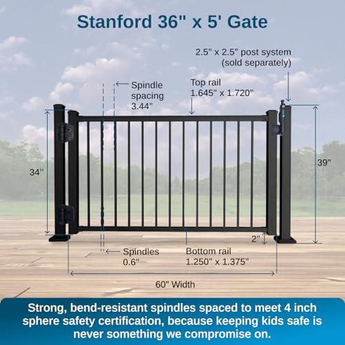 Image of Weatherables 36 in. H x 5 ft. W Stanford Gate Kit - Aluminum Indoor & Outdoor Railing Kit for Decks, Porches & Balconies, Made with Durable & Low-Maintenance Black Textured Powder-Coat Finish
