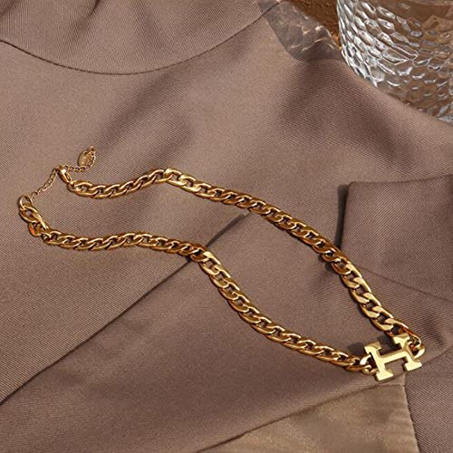 Yarpiany Cuban Link Chain Choker Women- Titanium Steel 18K Gold Chunky Chain Necklace H Design 18K Gold Plated Necklace Womens Trendy Jewelrygift #TOP1