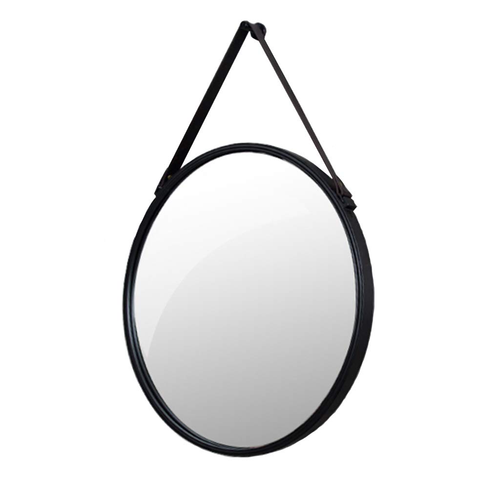 Wall Mirror for Dining Room 20'' Round Mirror with Hanging Chain, Metal Framed Decorative Wall Mirror, Wall Mount Hook Offered for Bedroom, Bathroom & Living Room, Black (50cm)