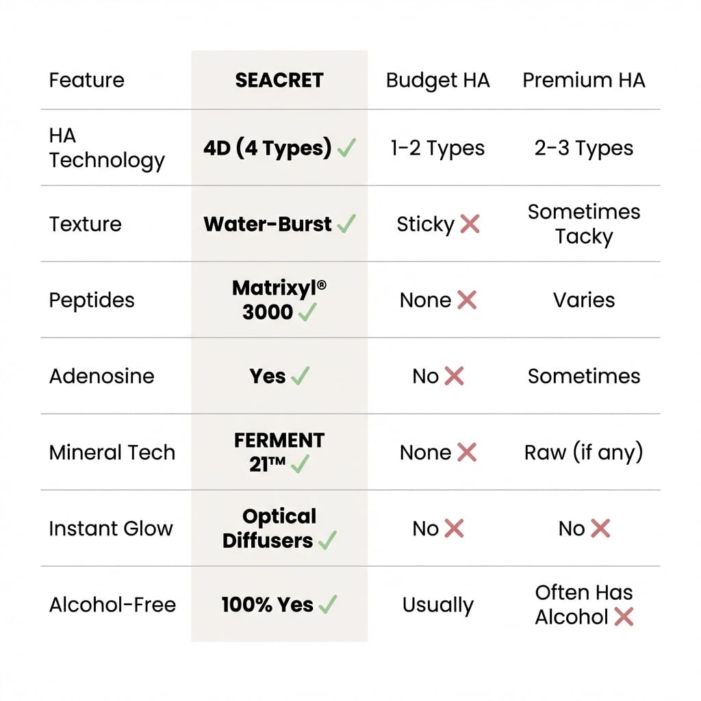 SEACRET Bio Skin Glow 4D Hyaluronic Acid Serum for Face - Glass Skin Hydrating Ampoule with Peptides & Fermented Dead Sea Minerals, Non-Sticky, Fast-Absorbing, 1 Fl Oz