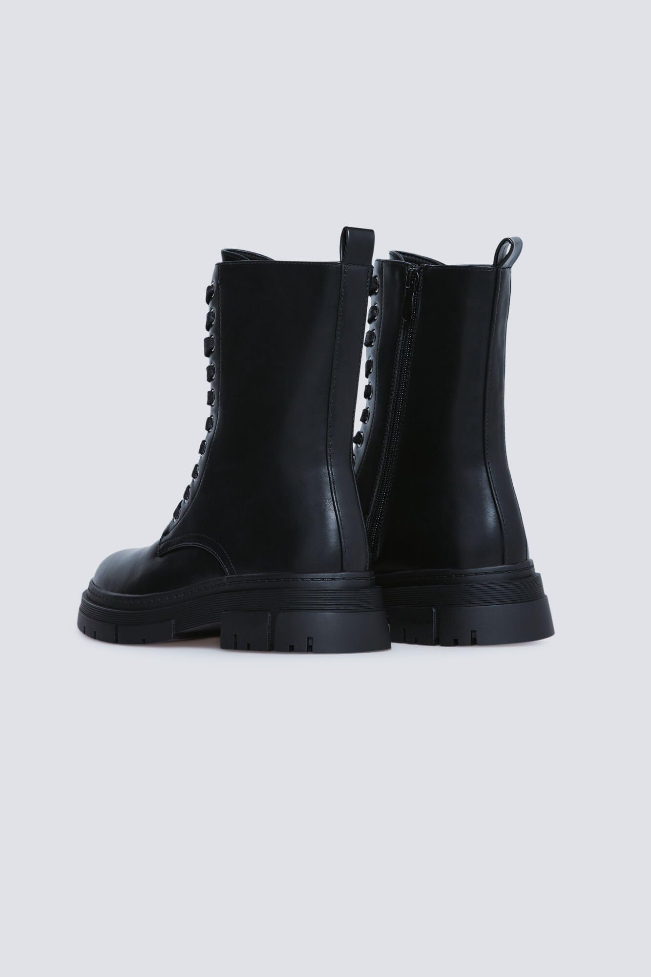 SPRINGFIELD Black PU Military Boot, Bota Militar Mujer