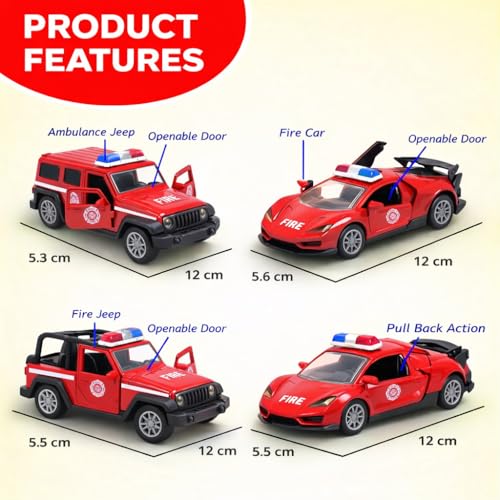 Image of Toy Car For Kids Diecast Fire Truck Toy for Kids, Pack of 4