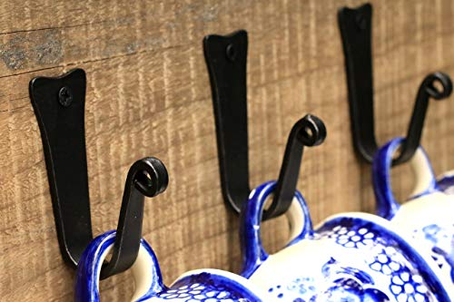Wrought Iron Hooks For Hanging -Set of 4- Black Hand Forged Wrought Iron Hooks Cup Hooks