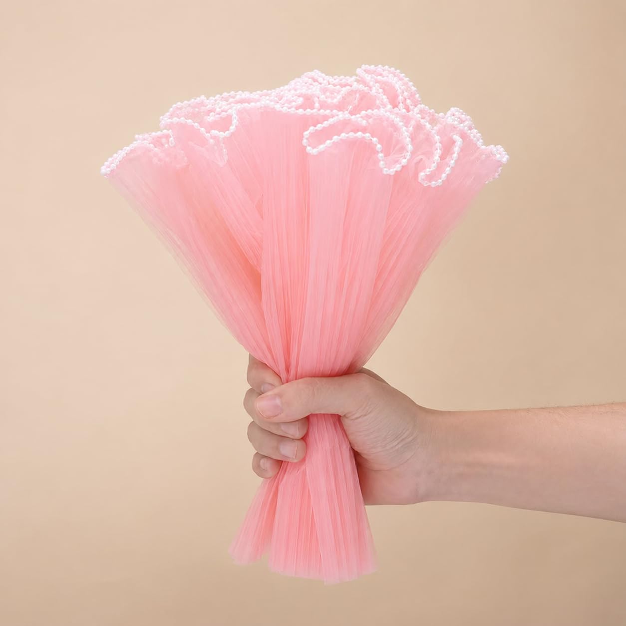 Noor Net Pearl Mesh Roll Pink for Bouquet & Gift Wrapping | 3 Meter Roll, Pearl Edge Detail, DIY Craft Material, Cake Decoration Use, Wedding & Events-image-10