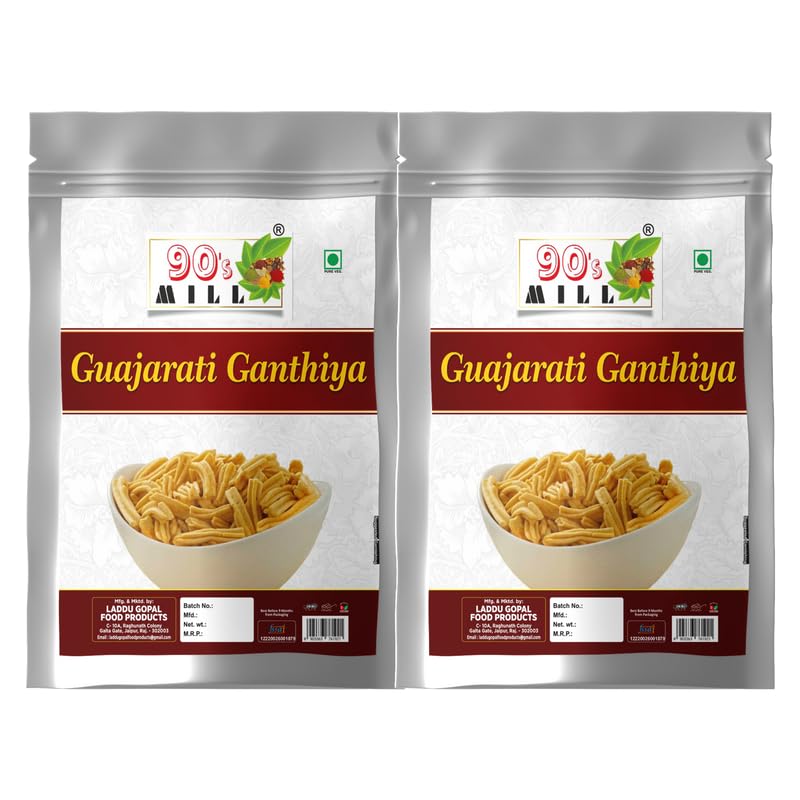 90's MILL Authentic BESAN GATHIYA AJWAIN BESAN STICKS | GUJARATI FARSAN | INDIAN SNACKS | HOMEMADE AND READY TO EAT | FARSAN NAMKEEN | NO PRESERVATIVE-150g*2Pack