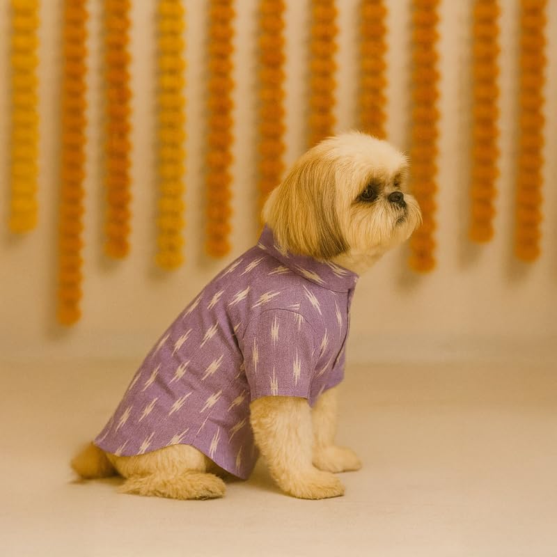 Image of Thunder Tails Soft Cotton Dog Kurta for Small Dogs & 1-2 Month Old Puppies | Comfortable Traditional Pet Apparel for Poodle & Mini Breeds | Ethnic Outfit for Special Occasions (Lavender, Medium)