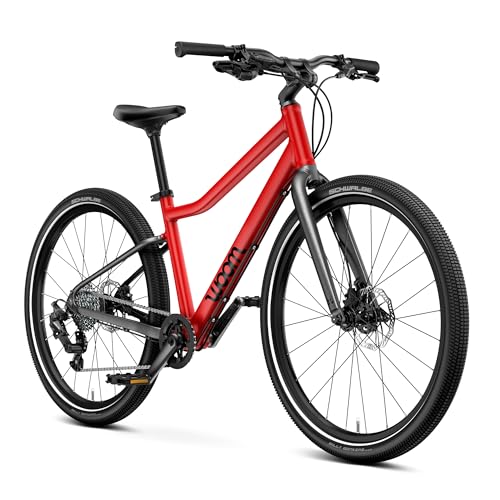 woom Explore 5 Bicycle for Kids 7 to 11 Years Old, 24-Inch Lightweight 8-Gear Road & Mountain Bike for Boys & Girls - Red