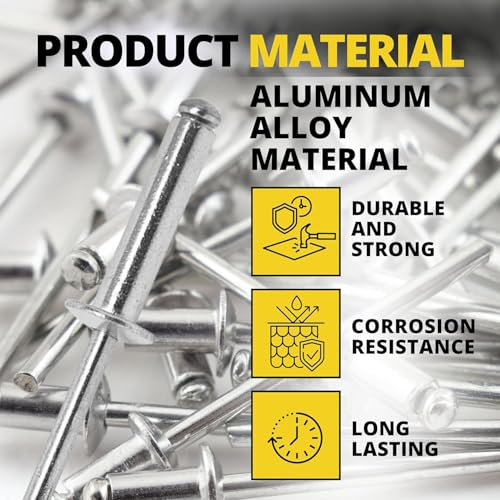 Image of 200PCS Large Flange Aluminum Pop Rivets 3 /16 inch x 1 /2 inch Aluminum Boat Rivets Dome Body Blind Rivet Set for Sheet Steel Duct Work Marine Long Pop Rivets with Big Head Steel Mandrel
