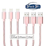 Boxbeen Lightning Cable, 3Pack 3FT,3FT,3FT,Certified Nylon Braided Cord iPhone Cable Certified to USB Charging Cable for iPhone 7, 7 Plus, 6S, 6+, SE, 5S, 5, iPad Air/Mini, iPod Nano 7 (Rose Gold)