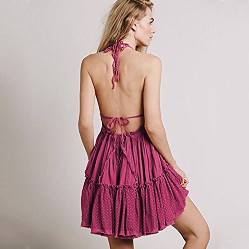 Image of ForeMode Summer Deep V Neck Bohemian Women Mini Short Dress Backless Beach Boho Dress