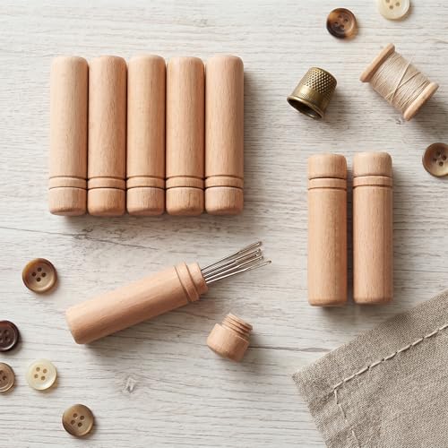 Image of HEEPDD Wooden Needle Cases 8 Pack, Portable Sewing Supplies Storage Organizer with Stickers, Screw Top Lids for Needles, Crafting Accessory Holder for Sewing Kit, Thread, Pins, Small Part | Anti Lost, Polished Solidly Wood Material,1.5 X 6cm,Large Capacity,Lightweight, Portable,Sewing Essentials,Widely Used