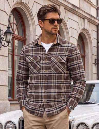 Image of Cotrasen Mens Flannel Shirts Cotton Plaid Button Down Shirt